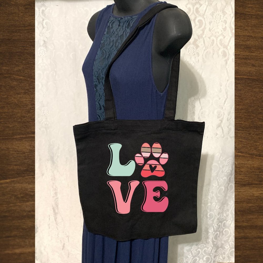 LOVE Dog Paw Double Strap Shoulder Cotton Canvas Tote Bag